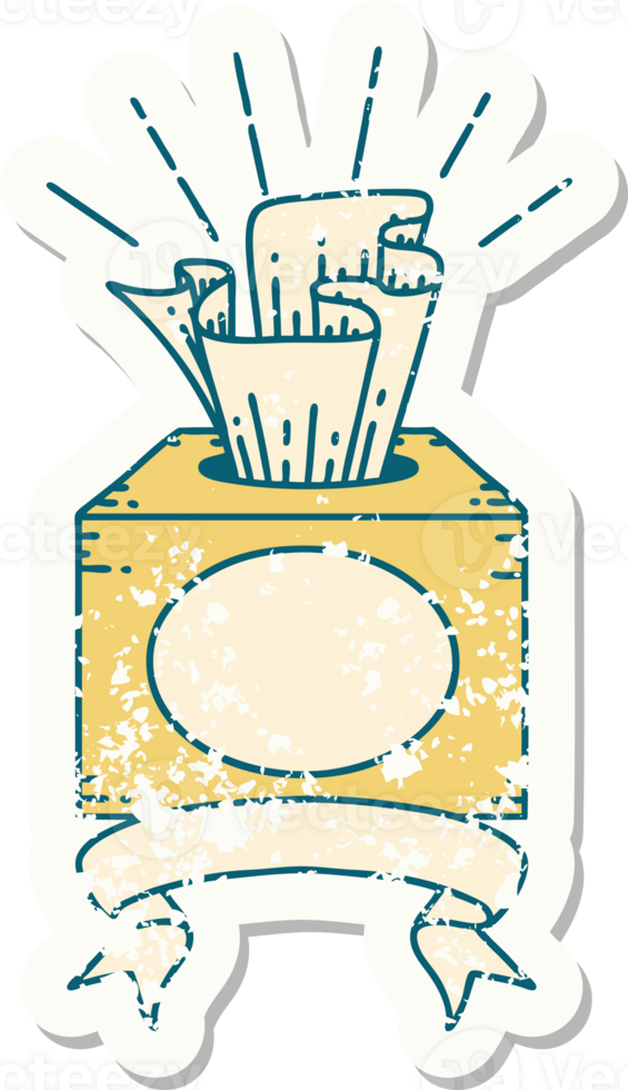worn old sticker of a tattoo style box of tissues png