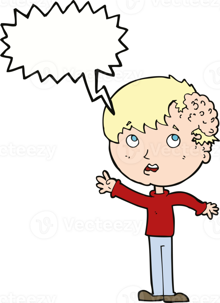 cartoon boy with growth on head with speech bubble png