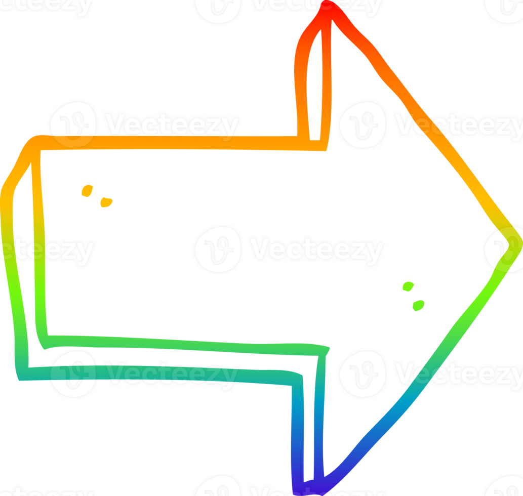 rainbow gradient line drawing of a cartoon pointing arrow png