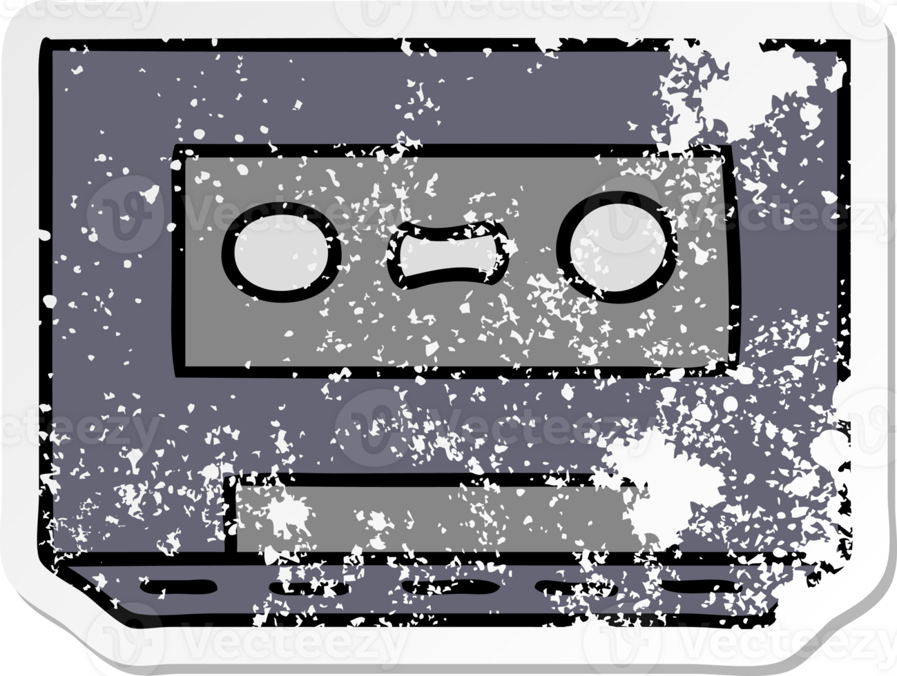 hand drawn distressed sticker cartoon doodle of a distressed sticker cassette tape png