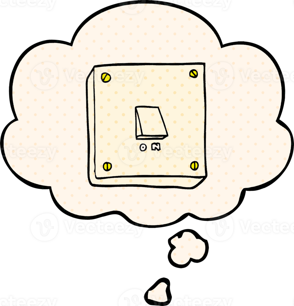 cartoon light switch with thought bubble in comic book style png