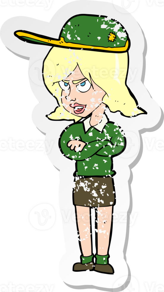 retro distressed sticker of a cartoon woman in uniform png
