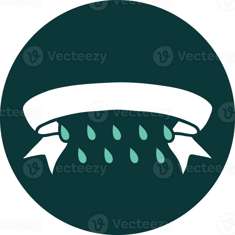 tattoo style icon with banner of rain drops png