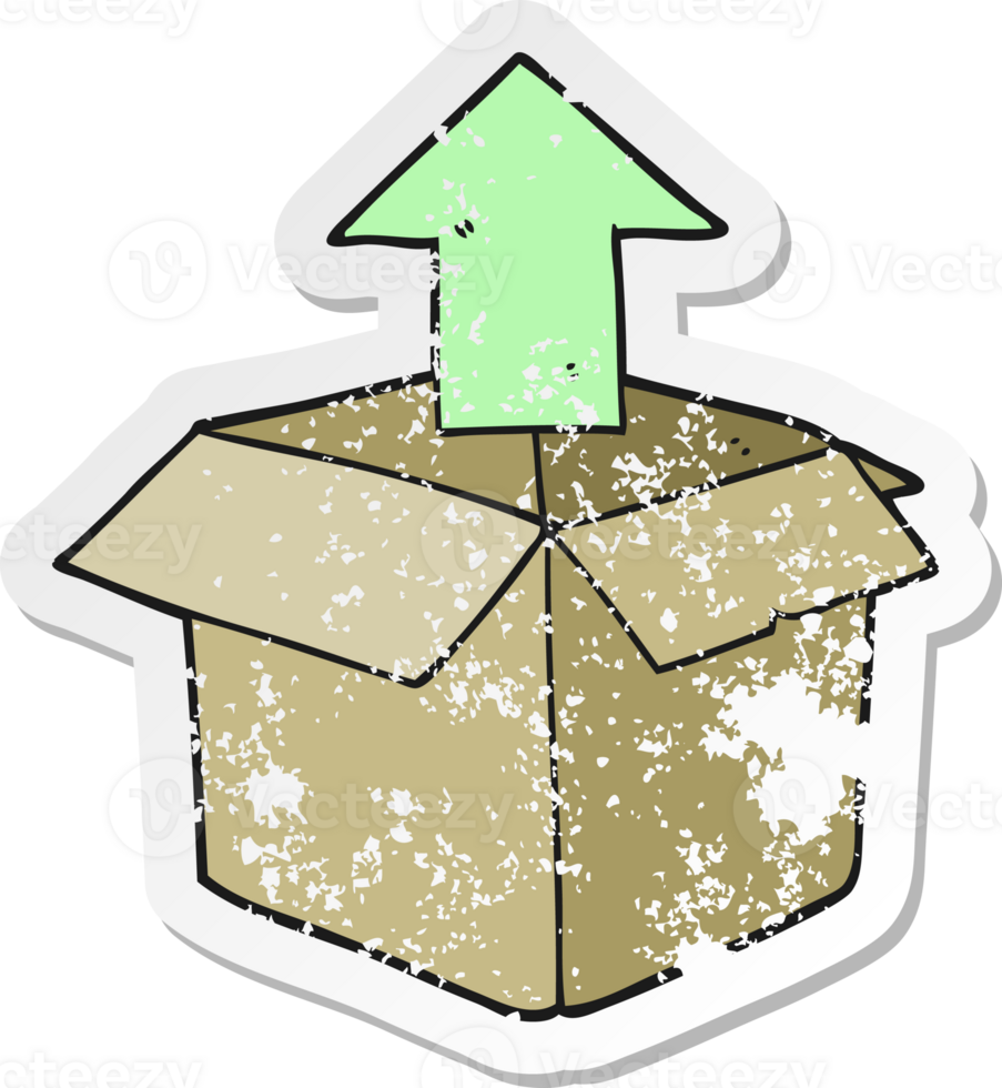 retro distressed sticker of a cartoon unpacking a box png