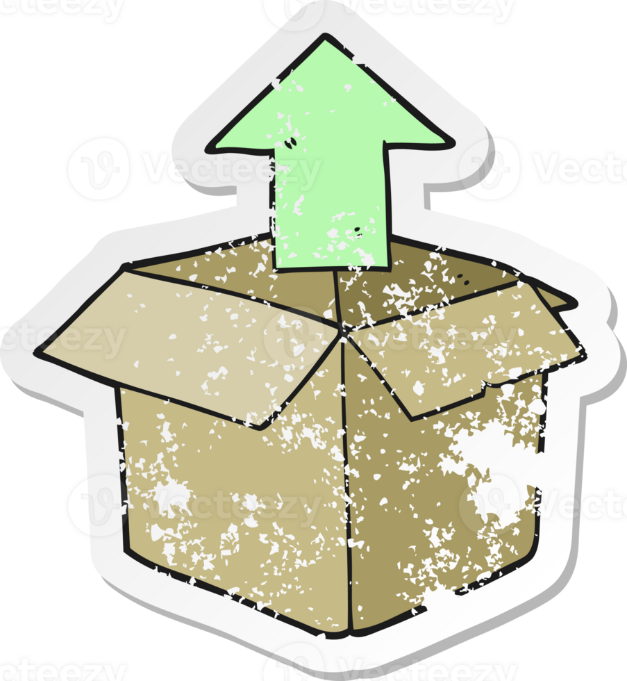 retrò afflitto etichetta di un' cartone animato disimballaggio un' scatola png