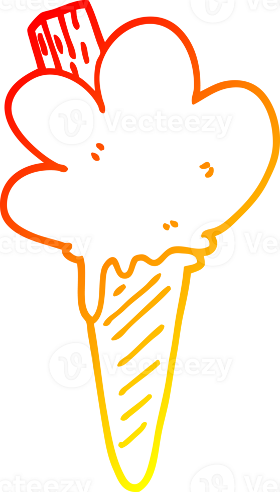 warm gradient line drawing of a cartoon ice cream cone png