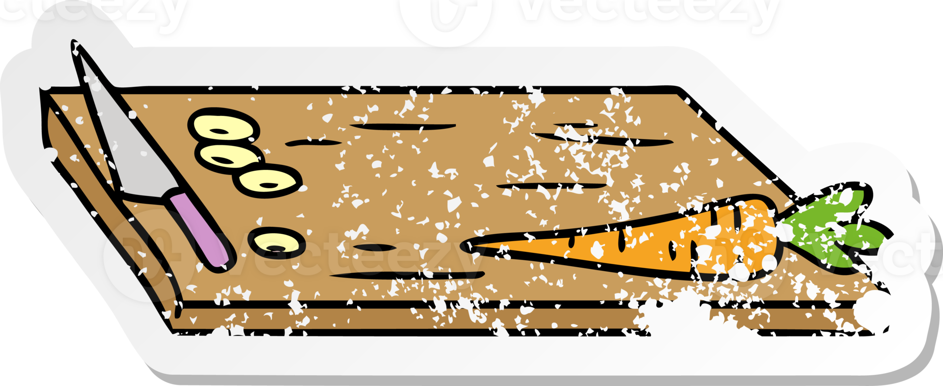 hand drawn distressed sticker cartoon doodle of vegetable chopping board png