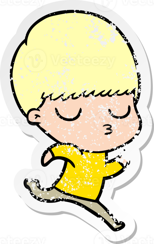 distressed sticker of a cartoon calm boy png