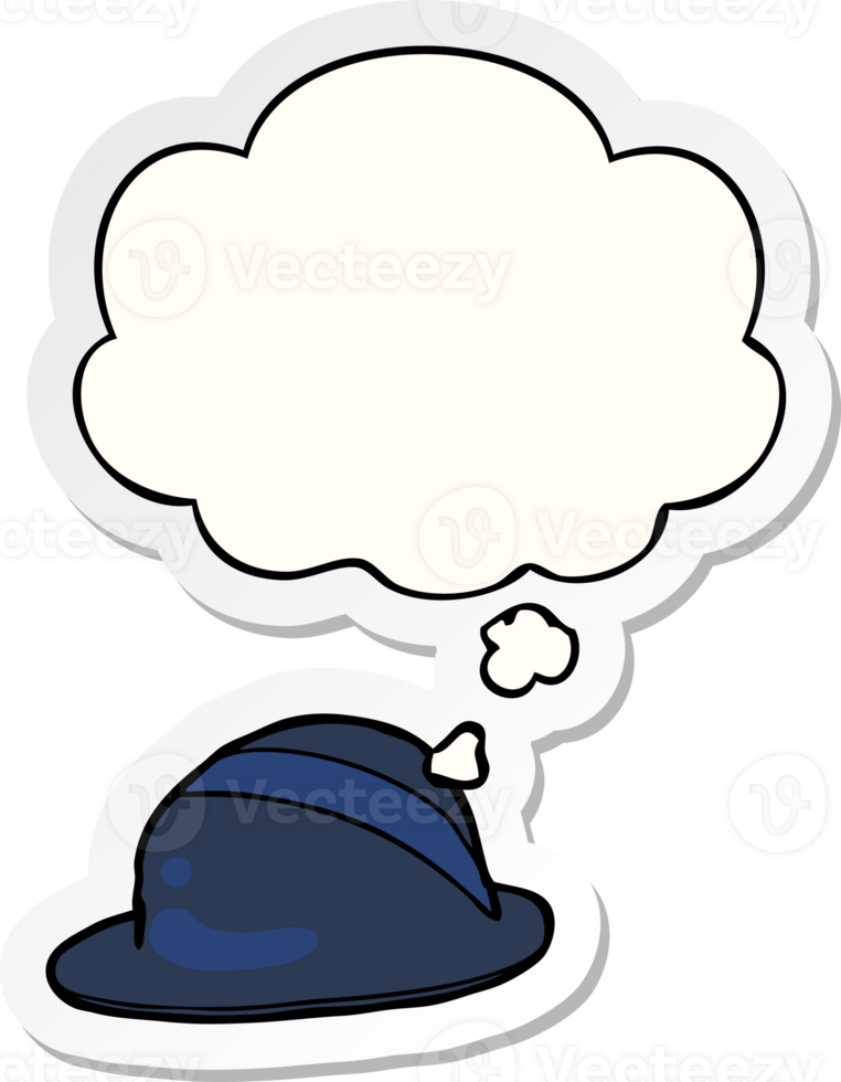 cartoon bowler hat with thought bubble as a printed sticker png