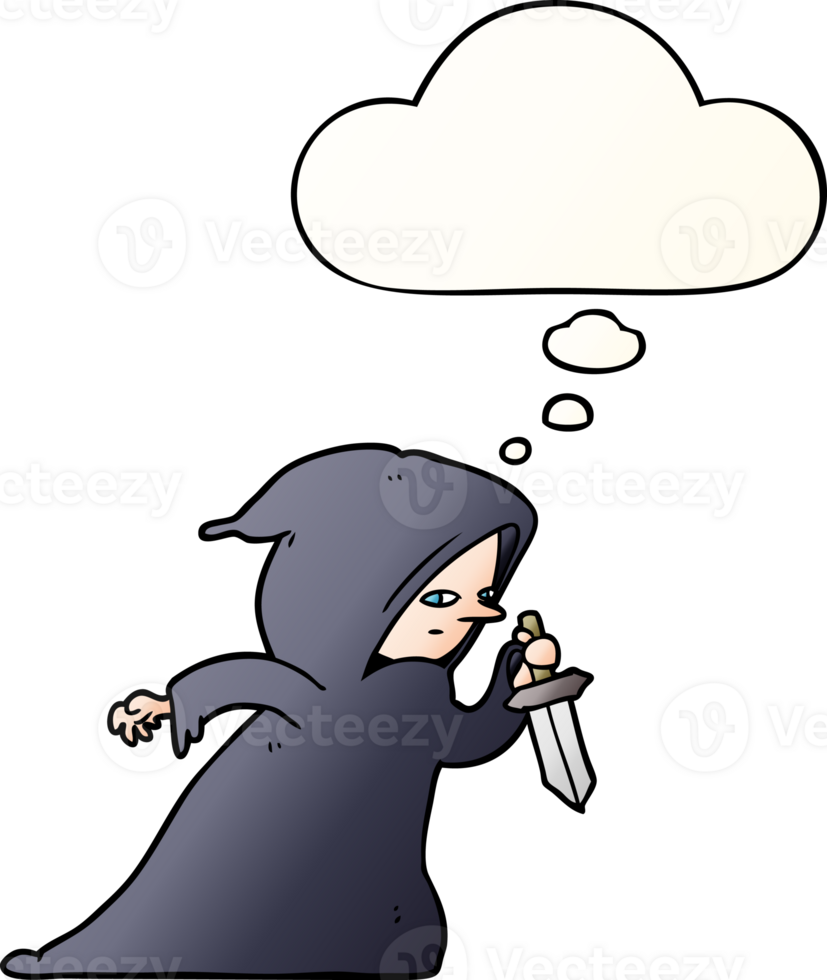 cartoon assassin with thought bubble in smooth gradient style png