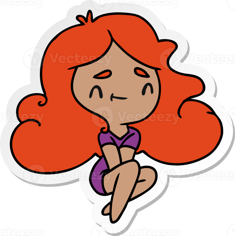 sticker cartoon illustration of a cute kawaii girl png