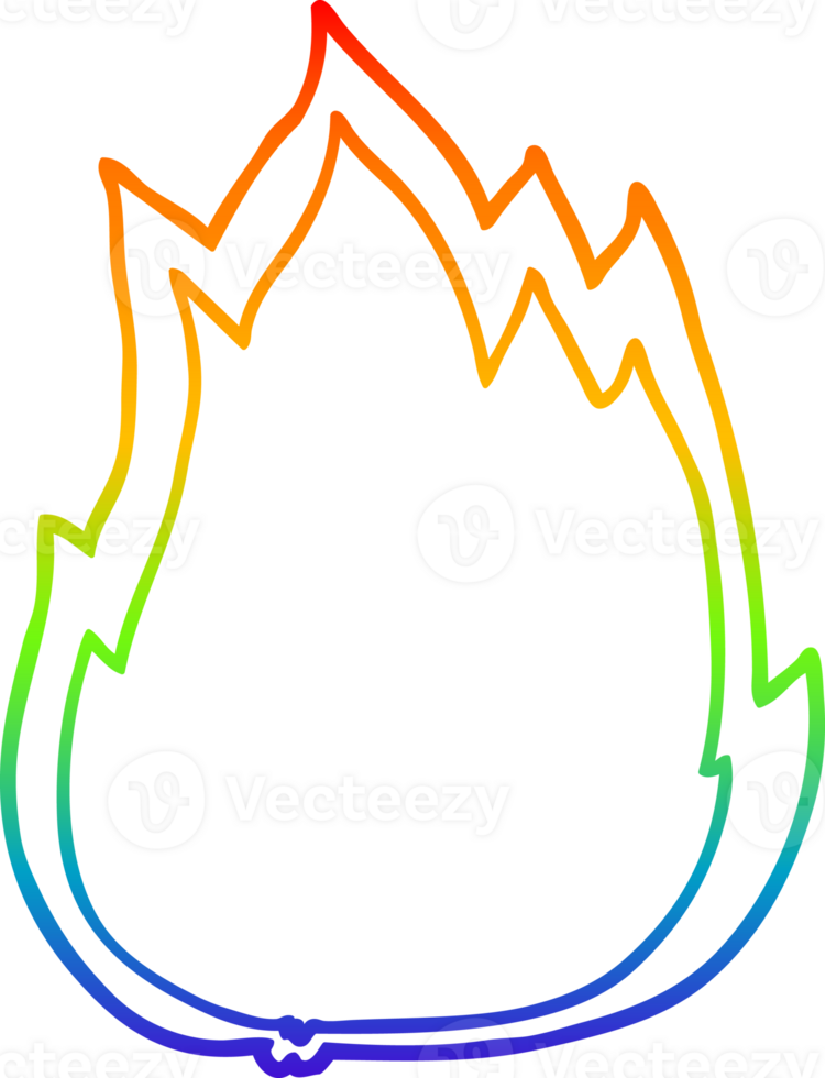 rainbow gradient line drawing of a cartoon fire png