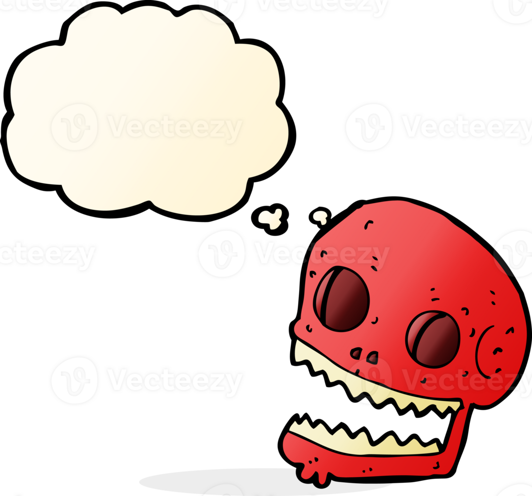 cartoon spooky skull with thought bubble png