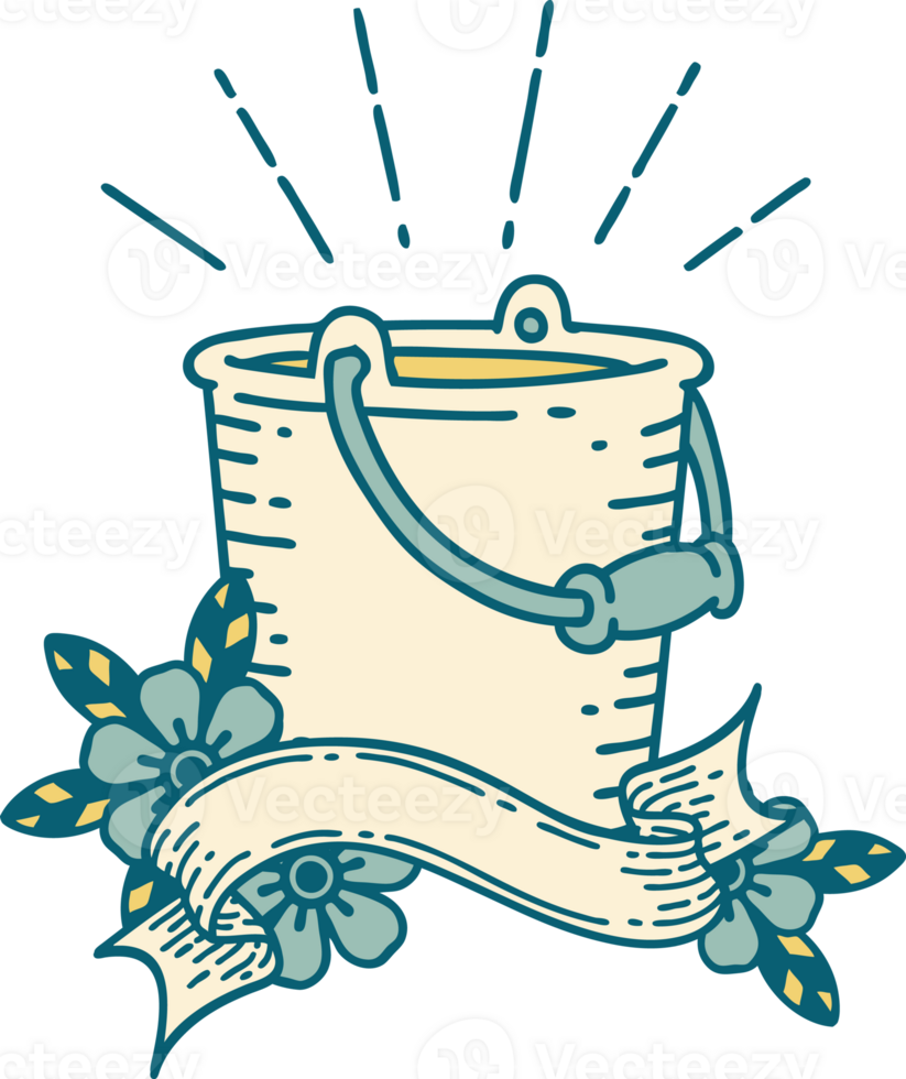 scroll banner with tattoo style bucket of water png