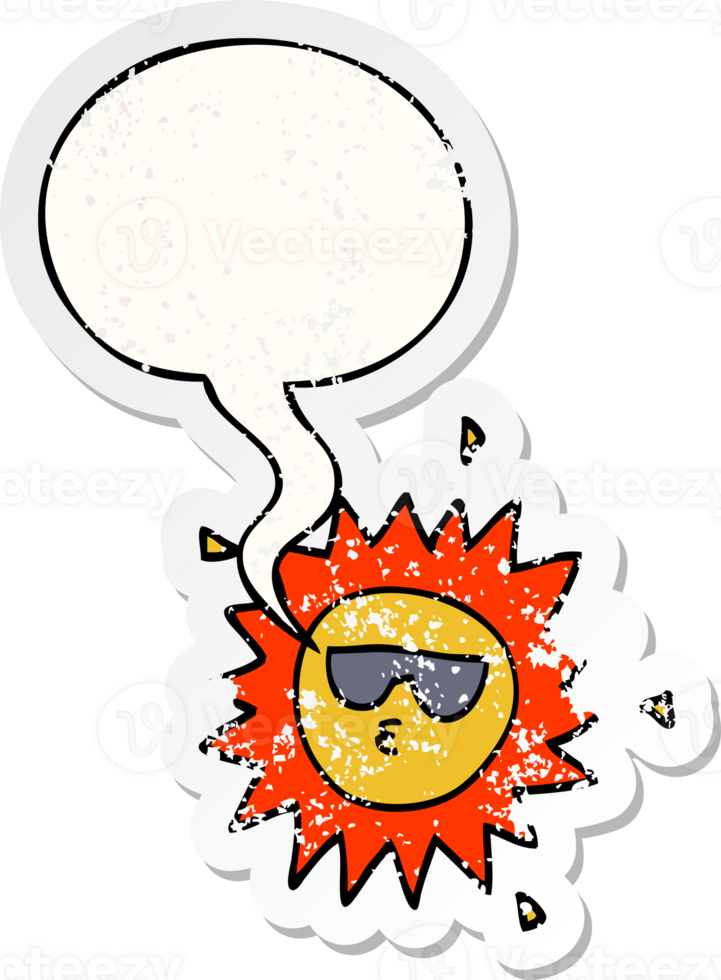 cartoon sun with speech bubble distressed distressed old sticker png