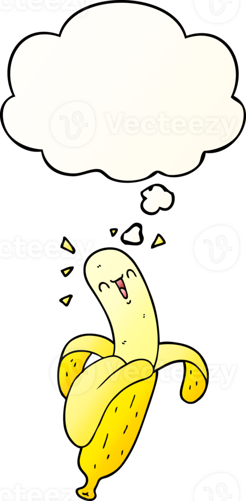 cartoon banana with thought bubble in smooth gradient style png