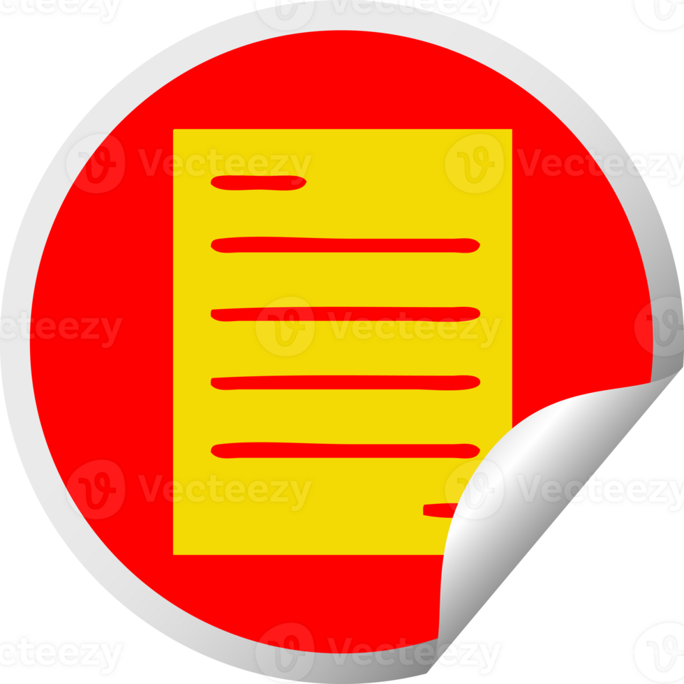 circular peeling sticker cartoon of a sheet of paper png