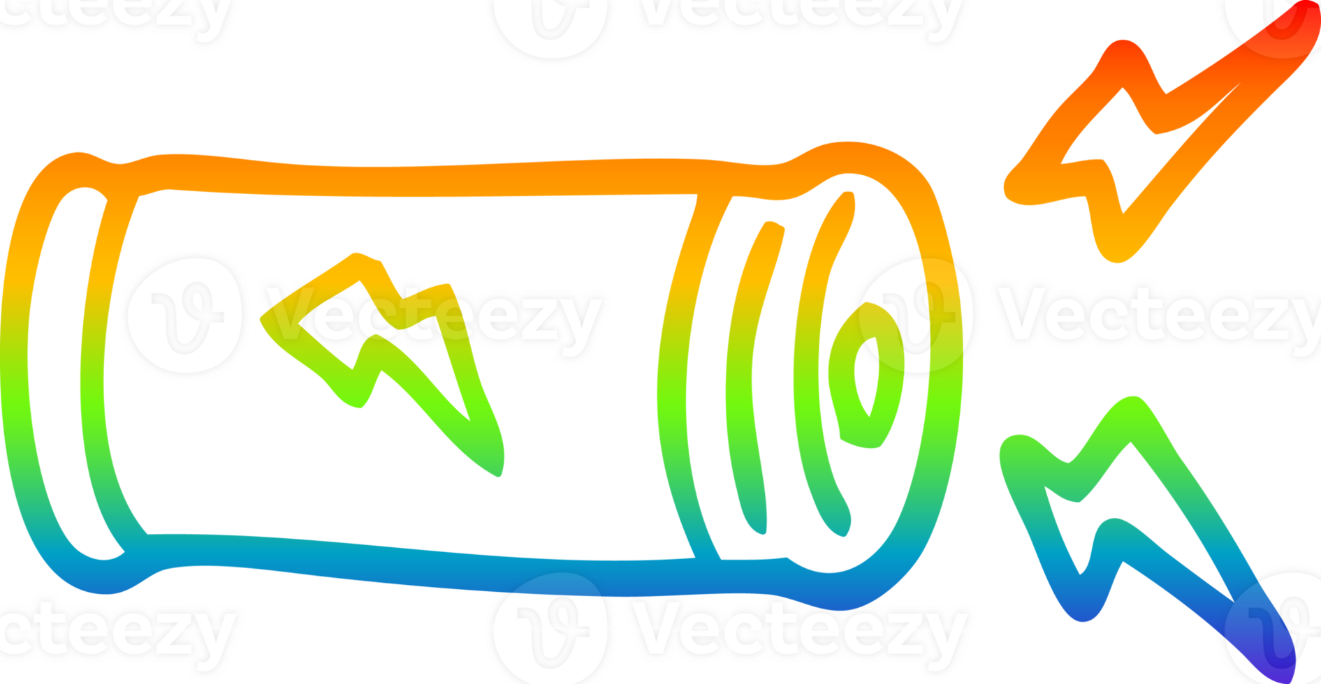 rainbow gradient line drawing of a cartoon electric battery png
