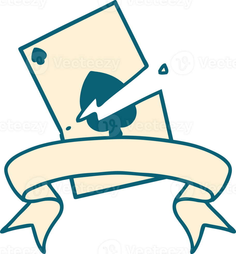traditional tattoo with banner of a torn card png