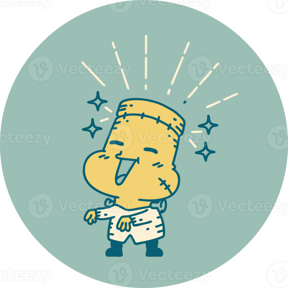 icon of a tattoo style happy halloween zombie monster png