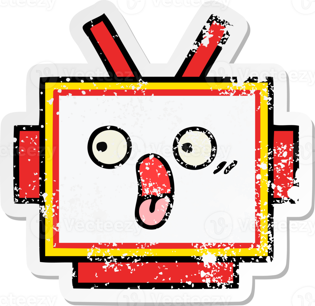 distressed sticker of a cute cartoon robot head png