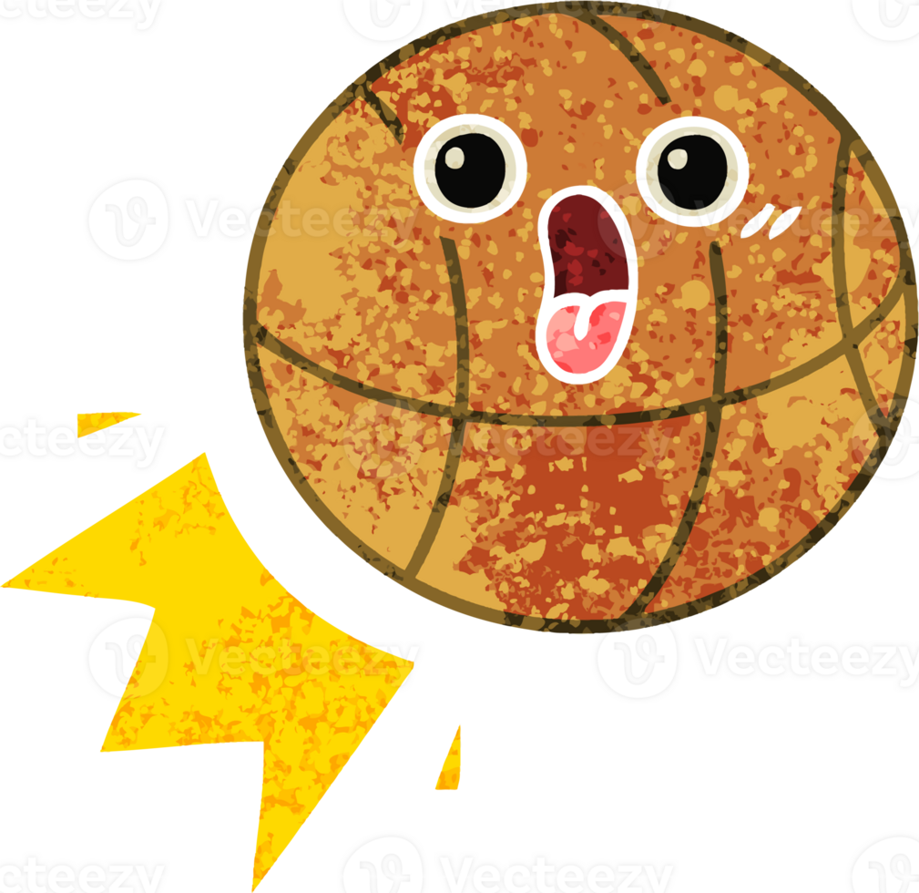 retro illustration style cartoon of a basketball png