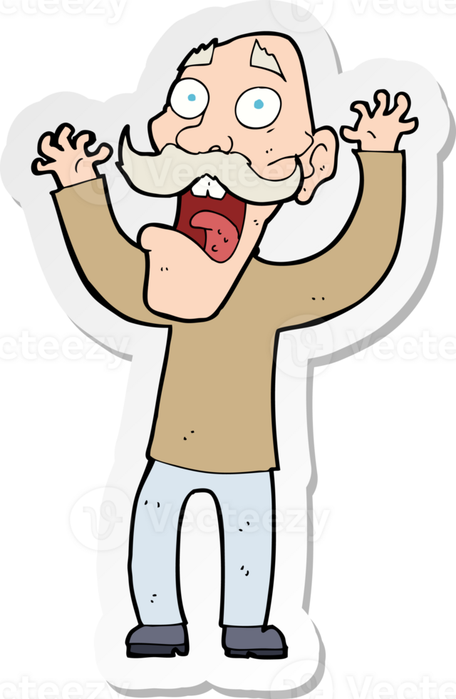 sticker of a cartoon old man getting a fright png