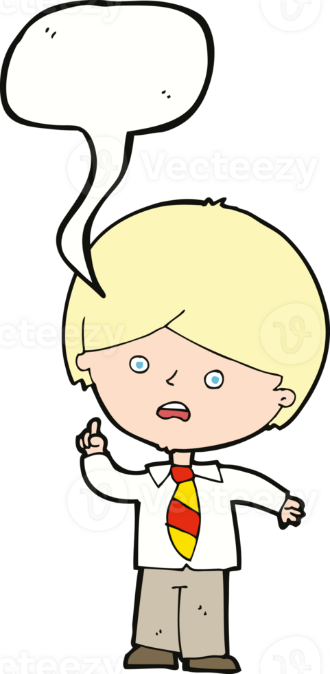 cartoon worried school boy raising hand with speech bubble png