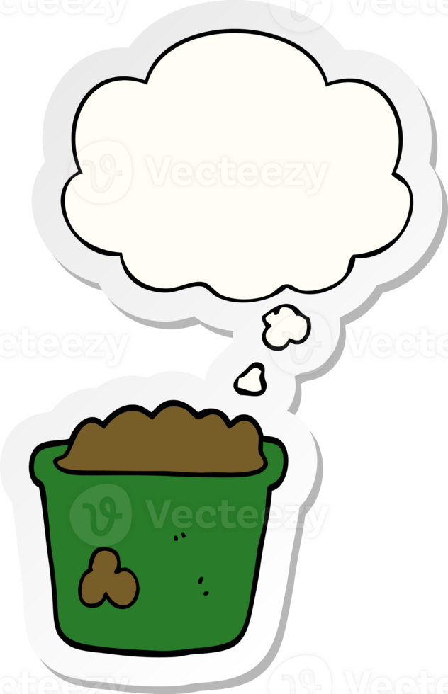 cartoon pot of earth with thought bubble as a printed sticker png