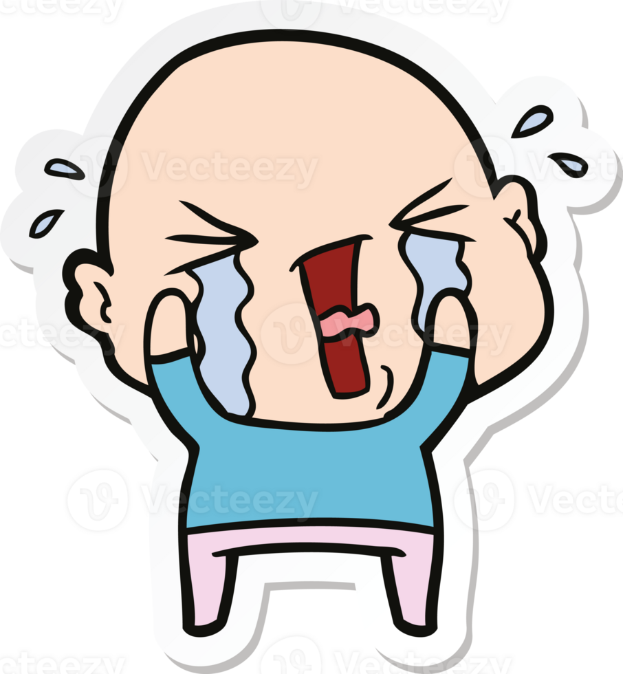 sticker of a cartoon crying bald man png