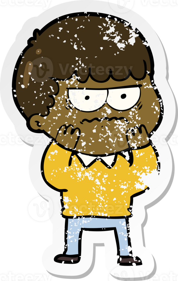 distressed sticker of a cartoon annoyed man png
