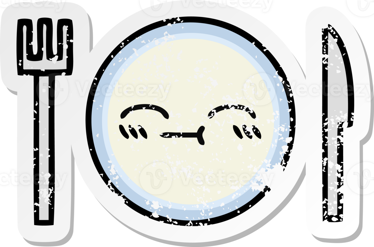 distressed sticker of a cute cartoon dinner plate png