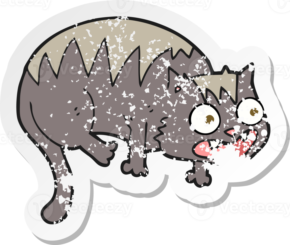 retro distressed sticker of a cartoon cat png