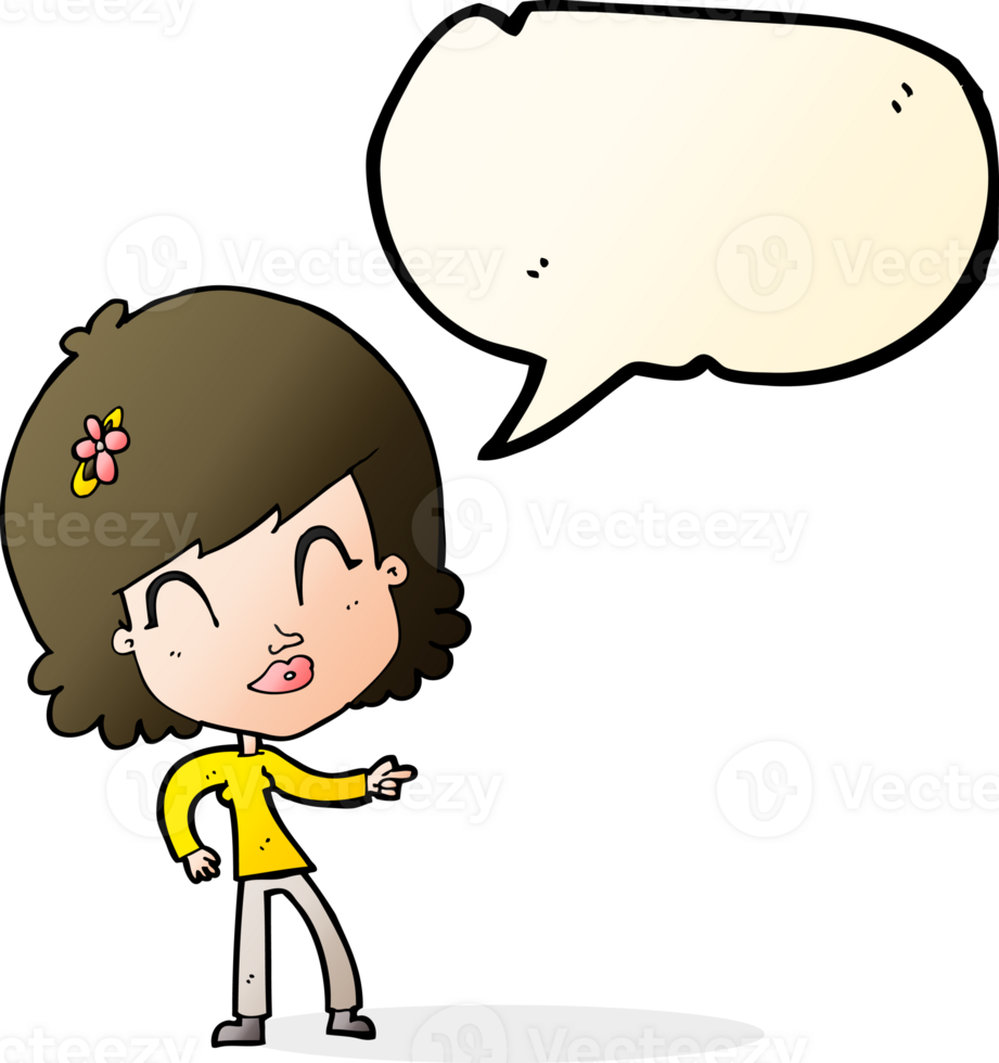 cartoon happy woman pointing with speech bubble png