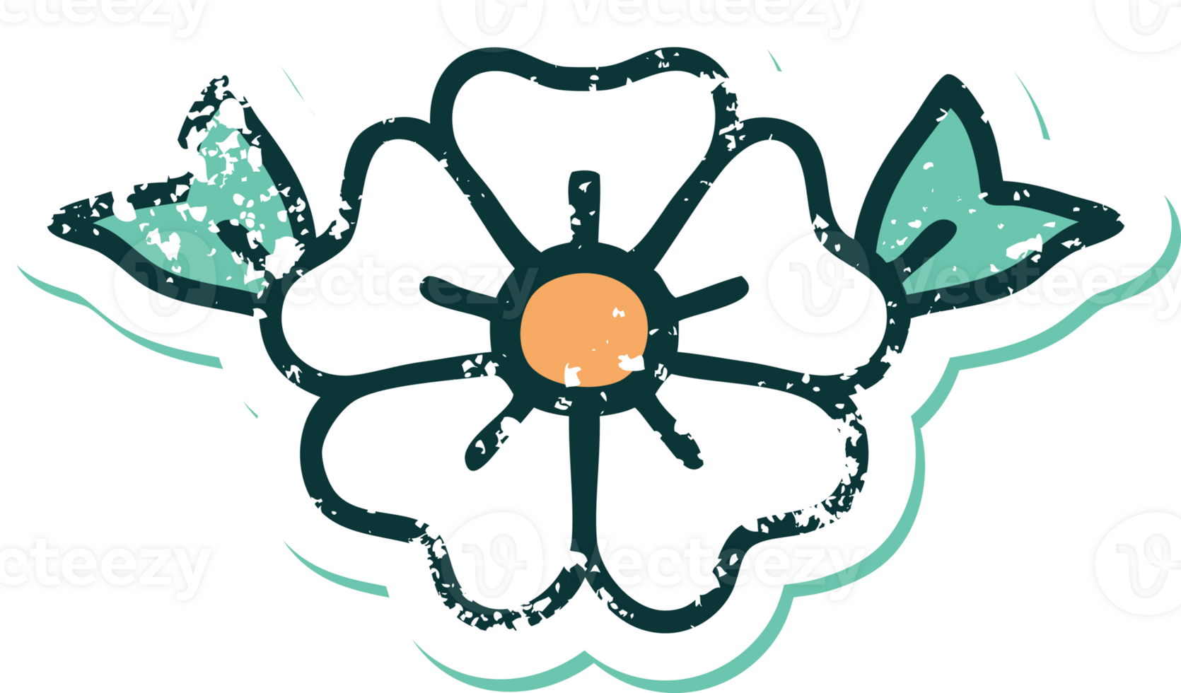 iconic distressed sticker tattoo style image of a flower png