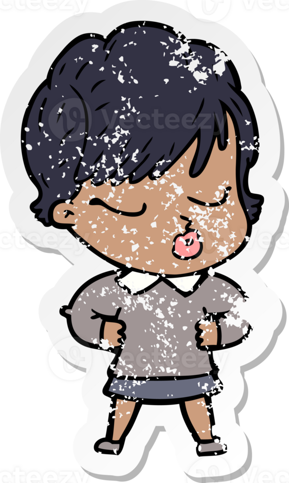 distressed sticker of a cartoon woman with eyes shut png