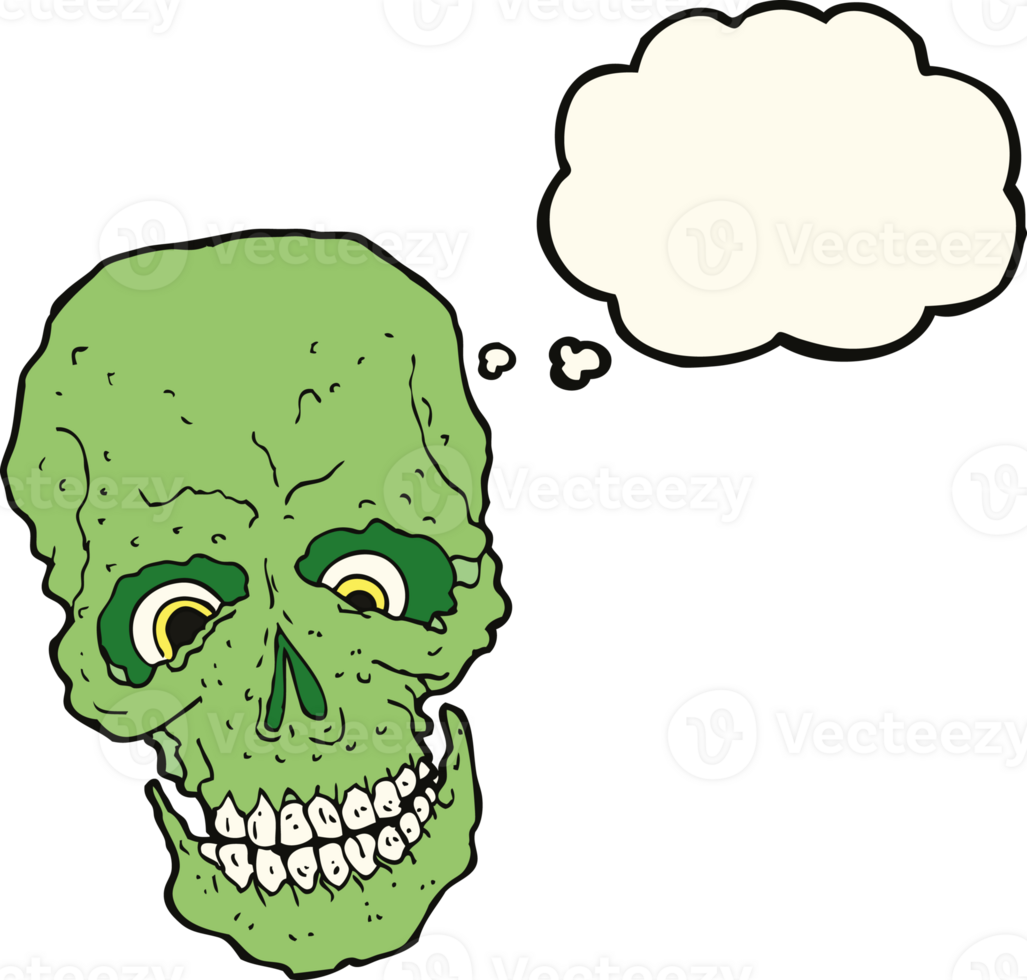 cartoon spooky skull with thought bubble png