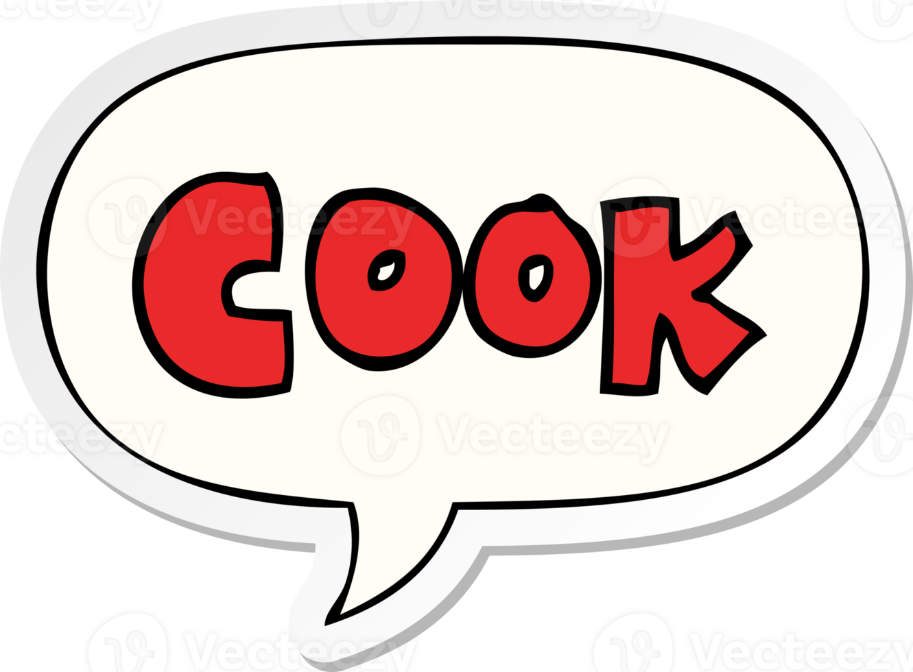 cartoon word cook with speech bubble sticker png