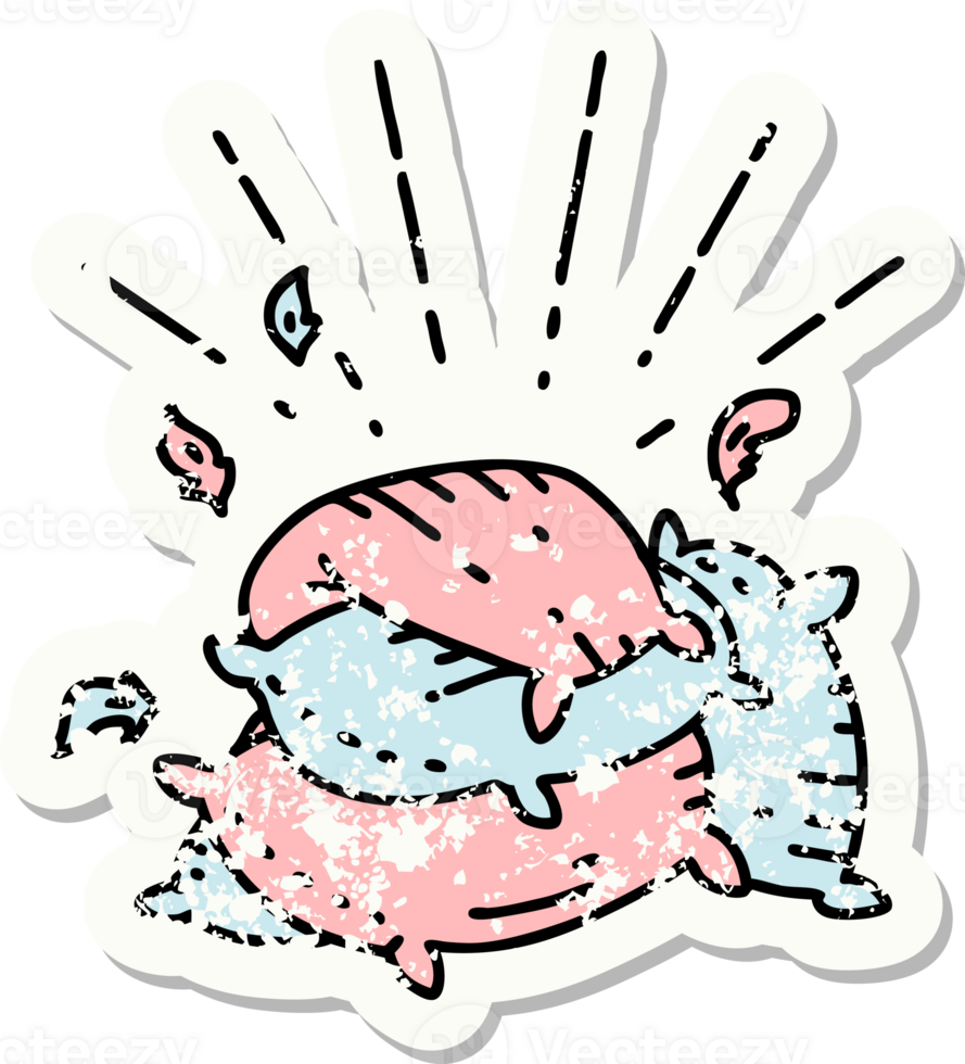 worn old sticker of a tattoo style pile of pillows png