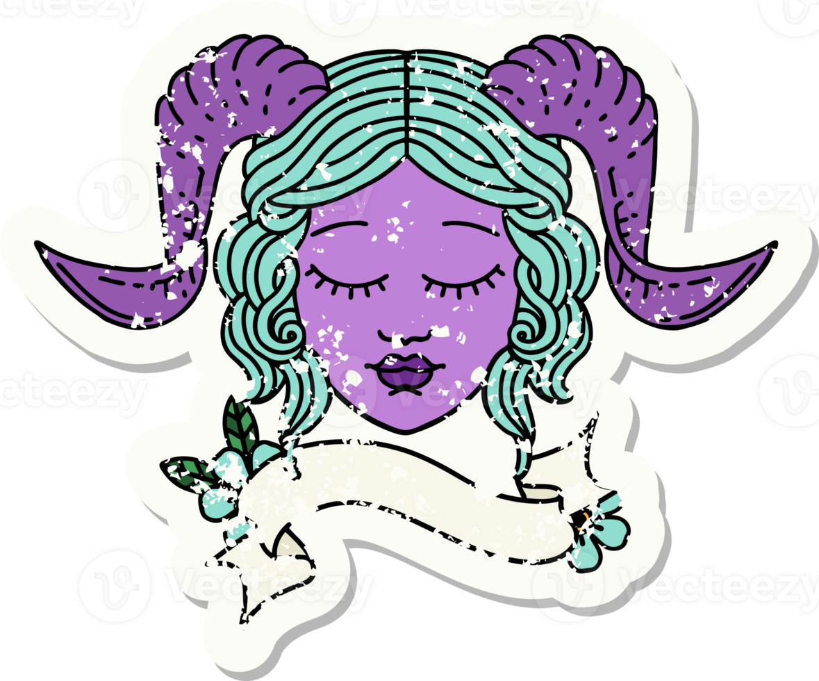grunge sticker of a tiefling character face png