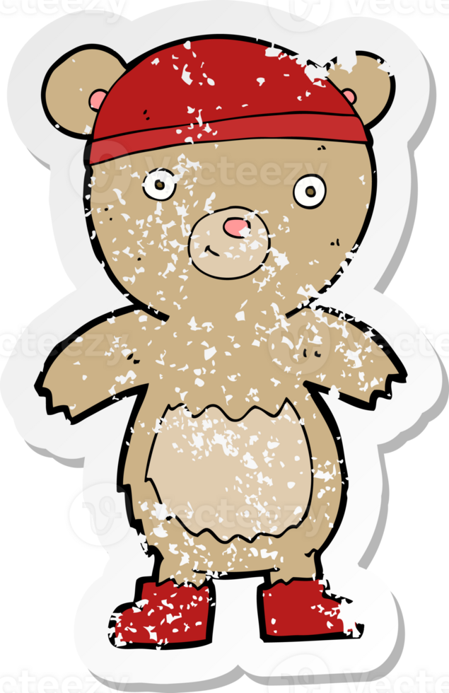 retro distressed sticker of a cartoon teddy bear png