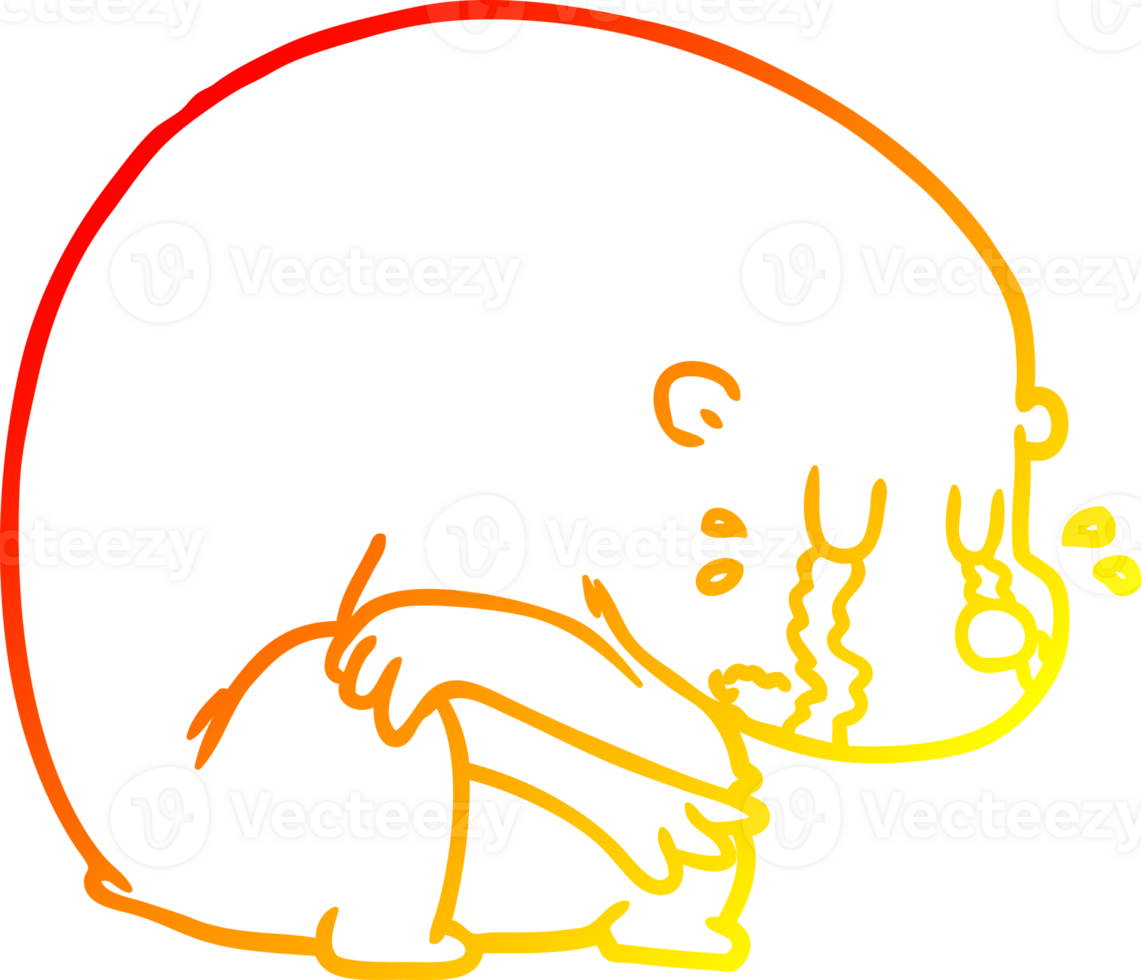 warm gradient line drawing of a crying cartoon bear png