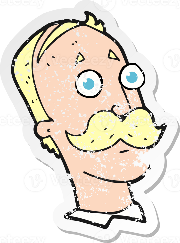 retro distressed sticker of a cartoon man with mustache png