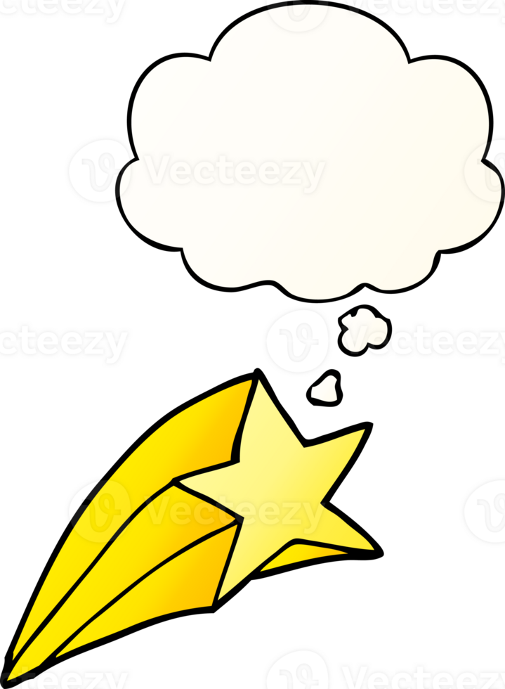cartoon shooting star with thought bubble in smooth gradient style png