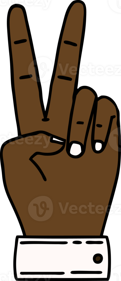Retro Tattoo Style peace symbol two finger hand gesture png