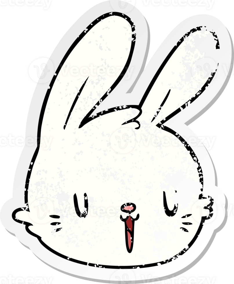 distressed sticker of a cartoon rabbit face png