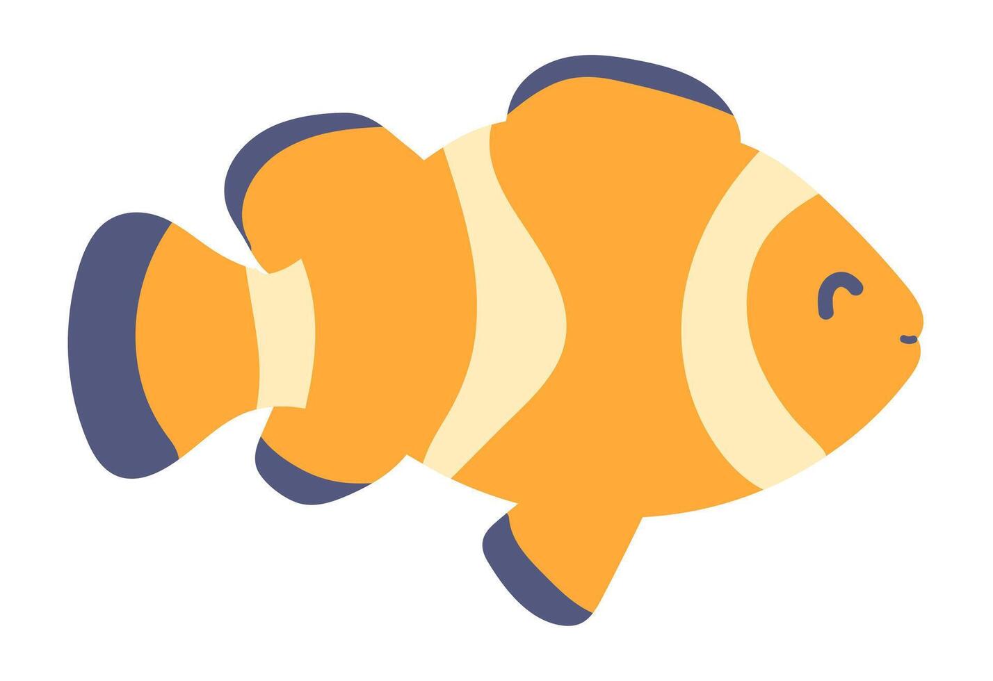 Tropical clown fish in flat design. Cute orange underwater fish swimming. illustration isolated. vector