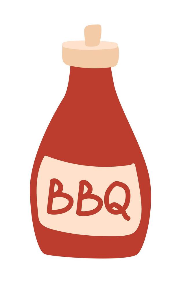 Bbq sauce in flat design. Traditional red hot condiment in plastic bottle. illustration isolated. vector