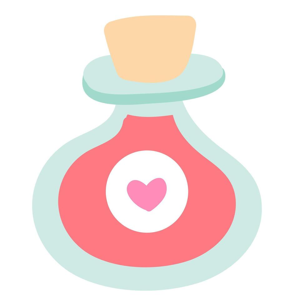 Love potion with heart in flat design. Magic drink for romantic feelings. illustration isolated. vector