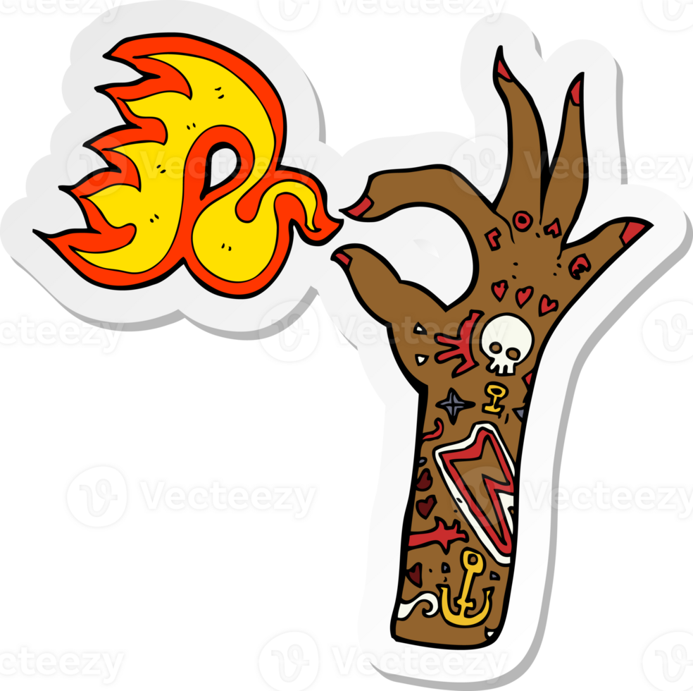 sticker of a cartoon tattoo arm fire symbol png